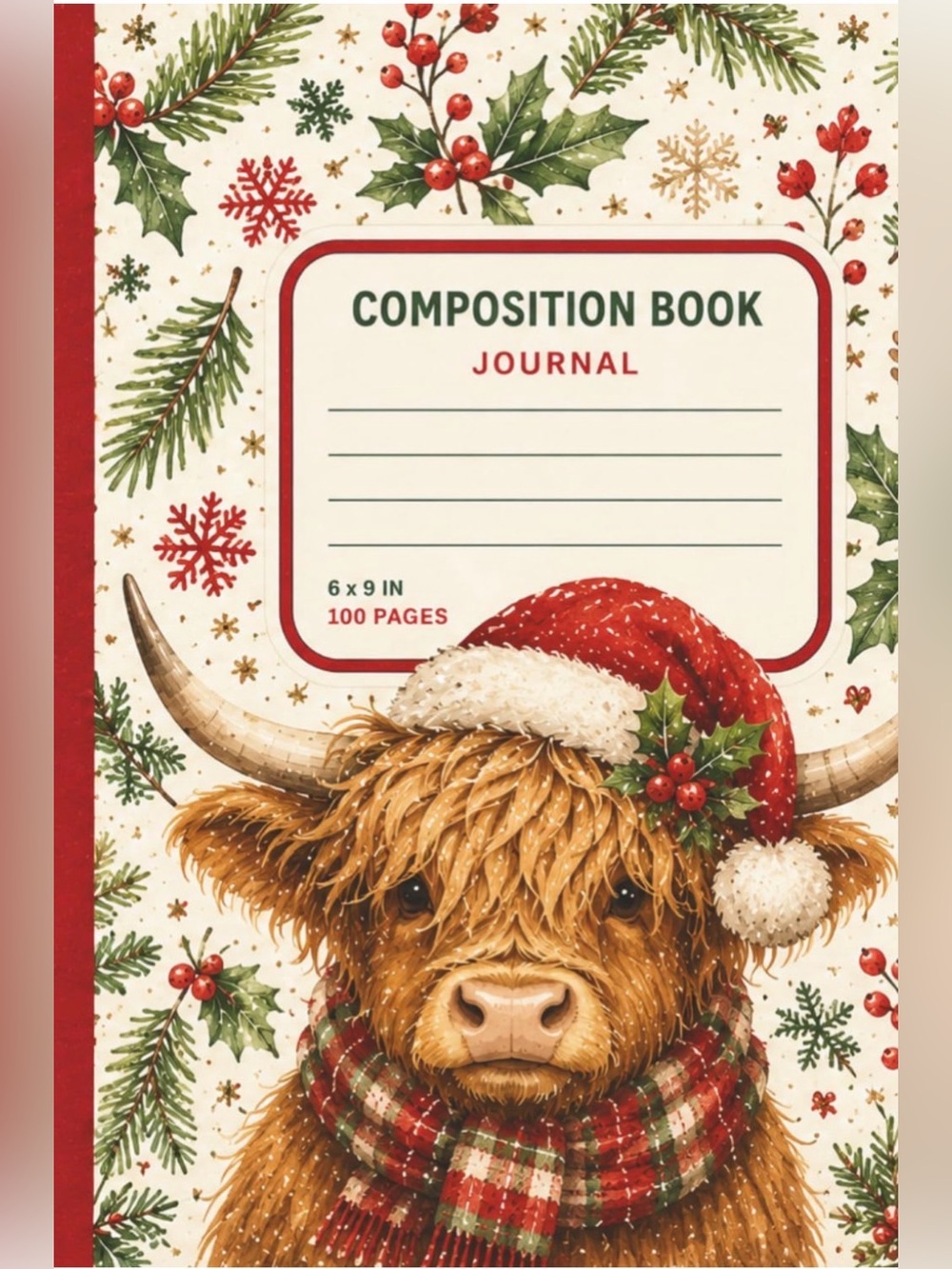 Holiday Highland Cow Composition Book Journal